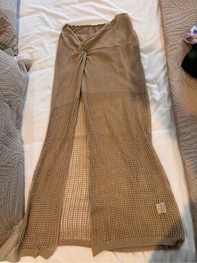 Knit Wrap Maxi Skirt in Taupe